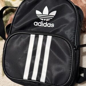 Adidas Men's Black Backpack with White Stripes